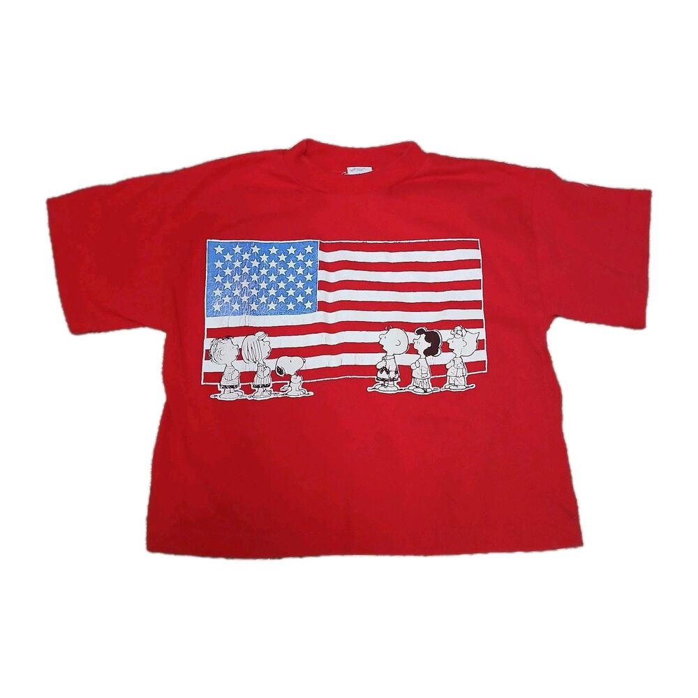 Vtg 90s Snoopy Peanuts American Flag T Shirt‎ Red Kids 4T USA Patriotic Tee